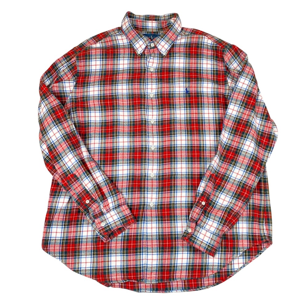 Vintage 90s Y2K Ralph Lauren Flannel Shirt Men XXL Red Tartan Plaid Classic